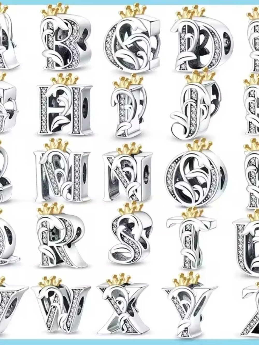 Pandora Bracelet Silver build LUXURY NAME any 8 Letters Gold Pull Through Charms - Picture 13 of 17